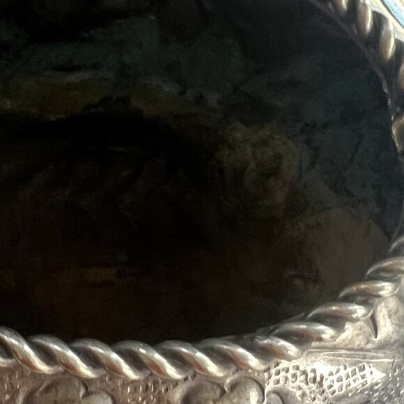 Open Salt Cellar Dish Repousse Floral Design 5.5"x6" - Picture 9 of 15